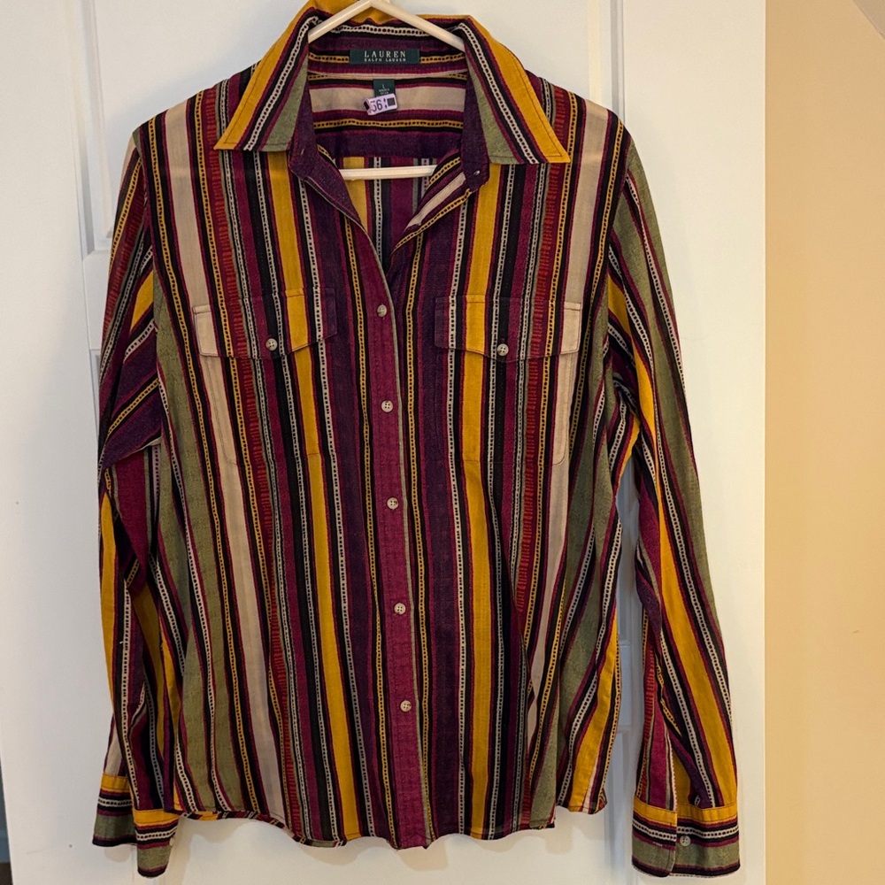 Lauren Ralph Lauren Women’s Vintage 100% Cotton Striped Buttondown Shirt (L)
